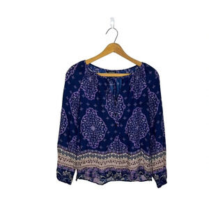 LUCKY BRAND Popover Paisley Floral Print Boho Peasant Blouse